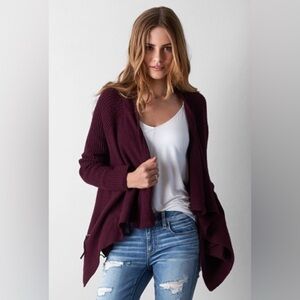 American Eagle Outfitters Size XS Burgundy Long Flowy Open Front Cardigan EUC